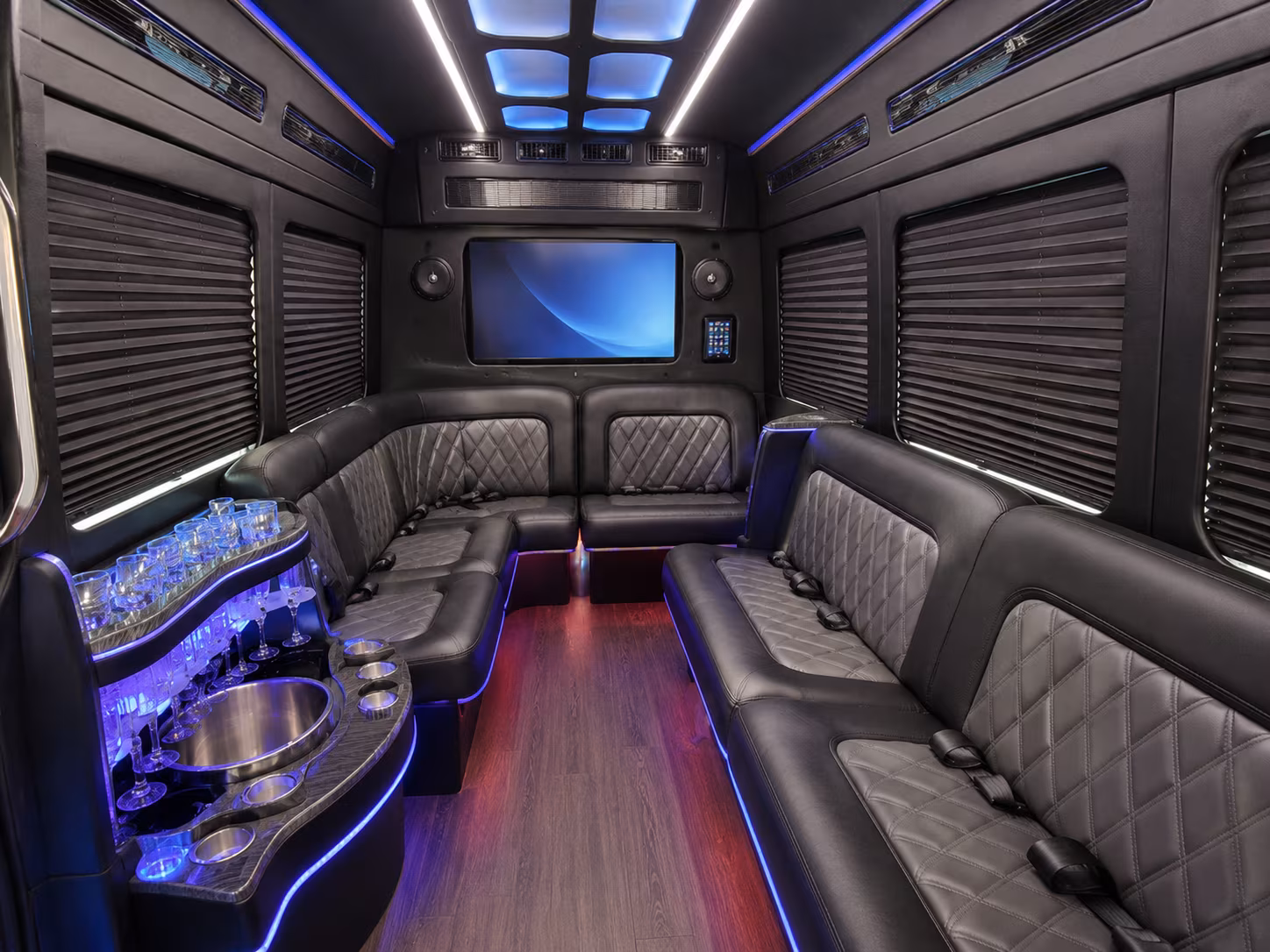 compton 40 passenger party bus inside